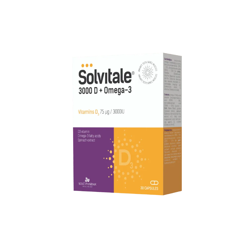 Solvitale D3 vitamiin+Omega3- immuunsüsteemile ja luudele